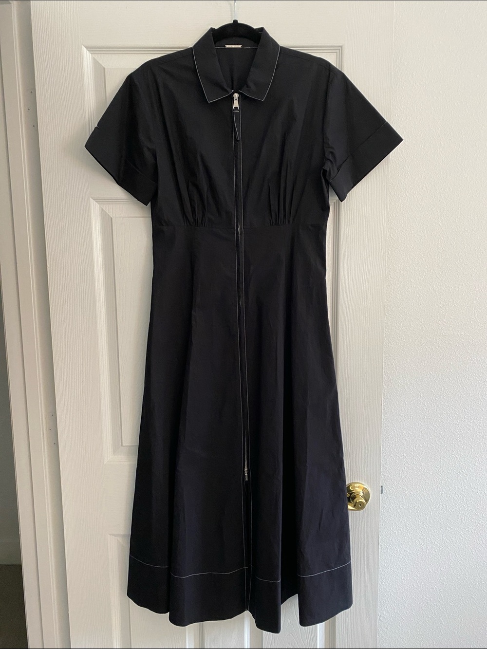 Elie Tahari Black Zip-Front Collared Cotton Midi Dress Size 8 NWT